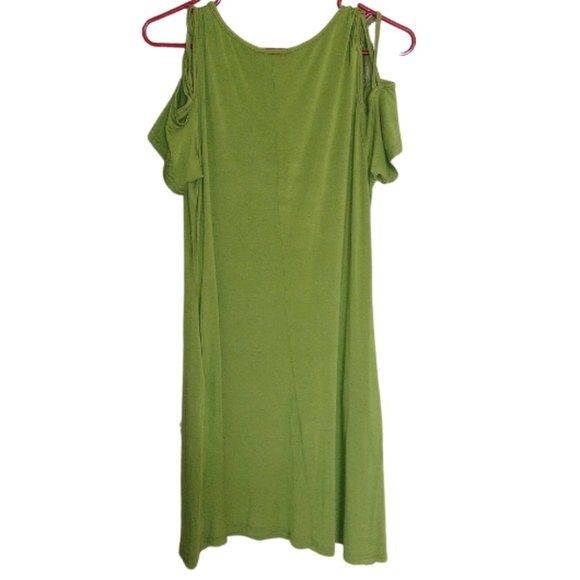 Thanth Criss Cross Cold Shoulder Sleeve Dress Tunic Pockets Green Size M… - Picture 4 of 4